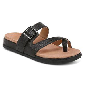 Vionic Carmela Strappy Slide Sandal color Black Leather